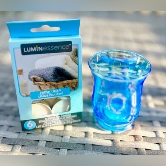 Other - Rare Blue Pearlescent Glass Votive Tea Light Candle Holder FREE CANDLES!…​